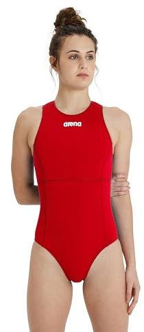 ARENA Damen Team Women's Solid Polo One Piece Swimsuit Water Sports Bathing Suit Badeanzug, Rot/Weiß, 34