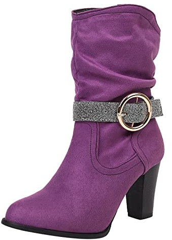 Stivali indiani Donna Stivaletti Piattaforma Donna Sexy Stivali Cavaliere Polpaccio Largo Stivali Tacco Alto Stivali Piattaforma Gotica Stivali Chelsea Beige, viola., 41 EU