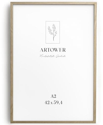 Artower® Bilderrahmen für DIN A2 42 x 59,4 cm Natur Holz Eiche Dünner Rahmen | Posterrahmen Groß Collage | Picture Frame 42 x 59,4cm | Holzrahmen Holz-Bilderrahmen | Holzbilderrahmen Poster Echtholz