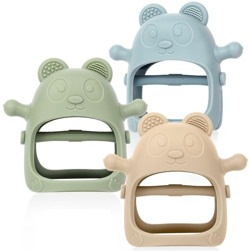 Eascrozn Baby Teething Toys for Infants 3+ Months Set of 3, Easy to Hold Silicone Teething Mitten with Soft Textures for Sensory Exploration and Teething Pain Relief, Baby Chew Toys for Sucking Needs