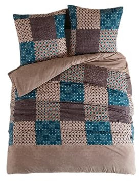 My Palace kühlende Patchwork Wendebettwäsche Set 240x220 3teilig m. Kissenbezug 80x80 Bettwäsche 100% Baumwolle m. Reißverschluss, Bettwäsche-Sets, Bettdeckenbezug, Sommer Oeko-Tex, braun XXL