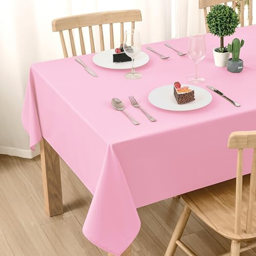 DWCN Pink Table Cloth Wipe Clean Outdoor Tablecloth Table Cover,140x240cm | Wipeable Tablecloth Washable Table Cloth Waterproof Spill Proof Stain Protection for Summer Spring Garden Birthday,55x95 inch
