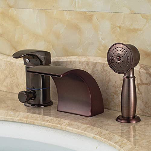 ZEDARO Badewannenarmatur, Chrom, gebogener Wasserfallauslauf, 3-teiliges Badewannenarmatur-Set, Einhandgriff, weit verbreitet, mit montierter Handbrause, 5 Farben zur Auswahl, gebürstete Nickelfarbe