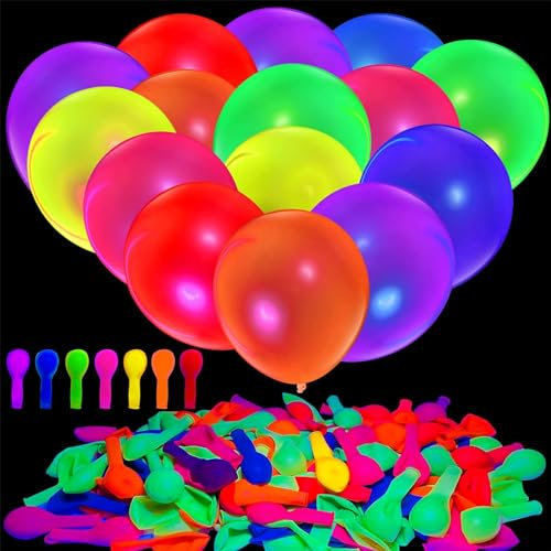 GoldRock 100 Stk Neon Luftballons Schwarzlicht Deko,Luftballons Bunt Neon Party Deko,10 Zoll Luftballons Klein Neon Deko,Schwarzlicht Party Leuchtballons,Neon Balloons für Geburtstag,Hochzeit Zubehör
