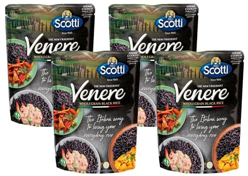 Riso Scotti, Rapid Venere, Riso Venere Integrale Cotto al Vapore, Pronto in 2' in Microonde, Riso con Gusto e Profumo Aromatico, Facile da Cucinare, Formato 230 g (Confezione da 4)