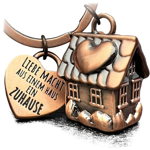 LANOLU Schlüsselanhänger Haus, Einzugsgeschenke Wohnung und Haus, Einweihungsgeschenk Wohnung, Richtfest Geschenk, Hausbau Geschenk aus Metall
