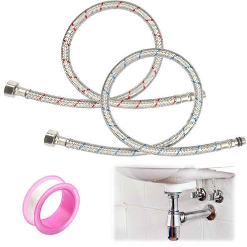 Anschlussschlauch Armatur G3/8 X M10, 2 Stück Flexschlauch Verlängerung 60cm, Wasserhahn Schlauch, Wasseranschluss Verlängerung, Verbindungsschlauch, Edelstahl Panzerschlauch mit einem Dichtungsband
