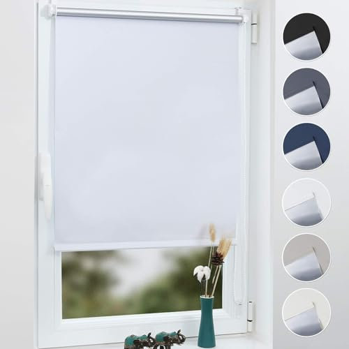 Grandekor Verdunklungsrollo ohne Bohren Weiß 120x200cm(Stoffbreite 116cm) Rollos für Fenster ohne Bohren & mit Bohren,Verdunkelungsrollo Thermorollo Klemmrollo Fensterrollo verdunkelung Hitzeschutz