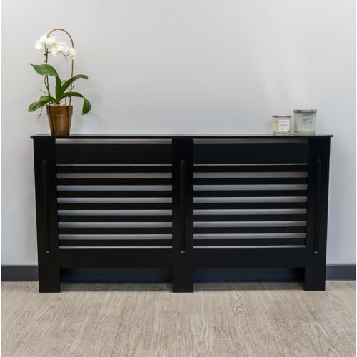 Jack Stonehouse Radiator Cover Black Paint - Over Radiator Shelf Clip On With Horizontal Slats - Sturdy MDF Wooden Radiator Covers For Bedroom Or Living Room Furniture - Slim Radiator Cover