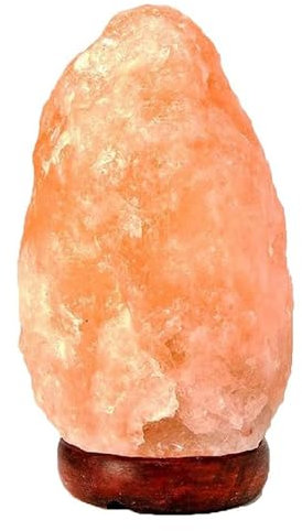 Vaster Moto Lámpara de sal del Himalaya Lámpara de sal de roca de cristal hecha a mano Base de madera Roca de cristal natural Lámparas de sal de las estribaciones del Himalaya (ROSA, 3-5KG)