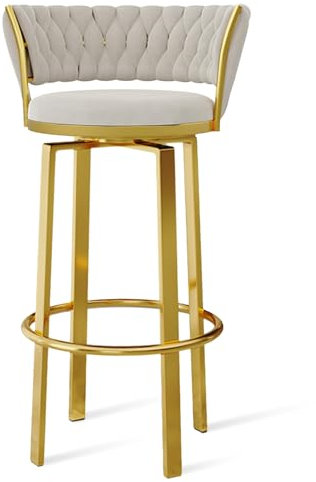 TBSZCM Barhocker in Thekenhöhe mit Rückenlehne und Fußstütze, 29,5 Zoll hoch, moderner, samtgepolsterter Hocker mit goldfarbenem Metallrahmen, Stühle für Kücheninsel, Bar, Pub, Weiß Run Forward
