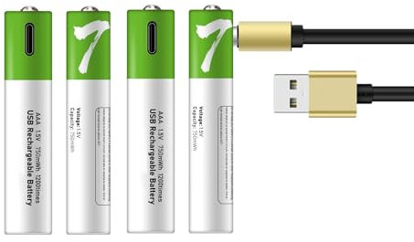 WILLQ Batteria USB AA/AAA agli ioni di Litio Batteria Ricaricabile AA da 1,5 V 2600 mWh Batteria AAA da 1,5 V 750 mWh Carica Rapida 1200 cicli con Cavo di Tipo C 2 pacchi/4 pacchi,4pack,750mAh