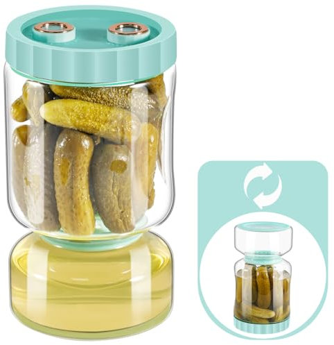 Glass Pickle Jar with Strainer Flip, 49 Oz Pickle Strainer Container Leak-proof, Airtight Pickle Jar Juice Separator FLip with Lid & Date Tracker, DIY Pickling Kit Gift for Home Pickling, Food Lovers