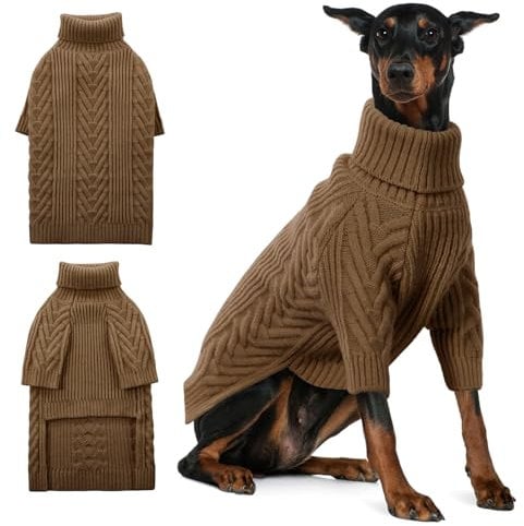 ASENKU Hundepullover, Hundepullover für extra große Hunde, Rollkragenpullover für den Winter für Dobermann, Dogge (Kaffee, Größe 4XL)