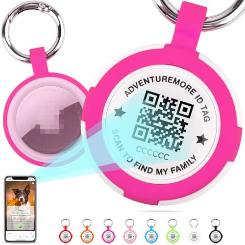 AirTag Holder with QR Code Smart Pet ID Tag, Customizable Pet ID with Anti-Lost O-Ring,Waterproof Dustproof Silent Airtags Holder for Kids, Pets, Bags, Keys Rose Red