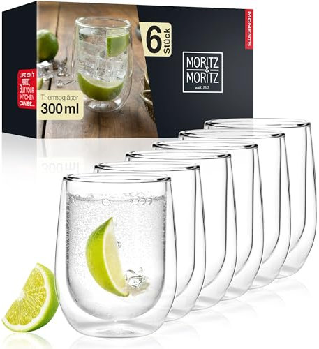 Moritz & Moritz 6x 300 ml Trinkgläser Set Doppelwandig - Doppelwandige Gläser für Cocktails, Wasser, Tee, Kaffee oder Longdrinks - Spülmaschinengeeignet