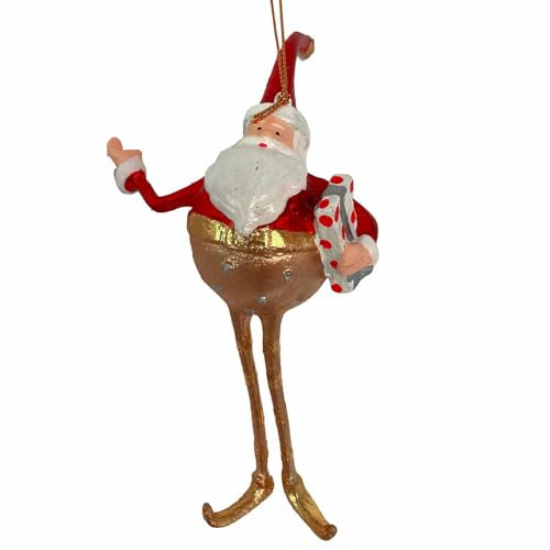Weihnachtsmann Gabenträger Weihnachten Baumschmuck Figur Deko Hänger Christbaumschmuck 16 cm (rot-Gold mit Geschenk)