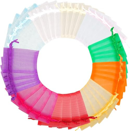 80Pcs Multi-colored Organza Bags, 7x9 CM Small Transparent Organza Gift Pouches, Wedding Jewelry Bags with Drawstring, Clear Mesh Pouches for Wedding, Christmas, Birthday, Party