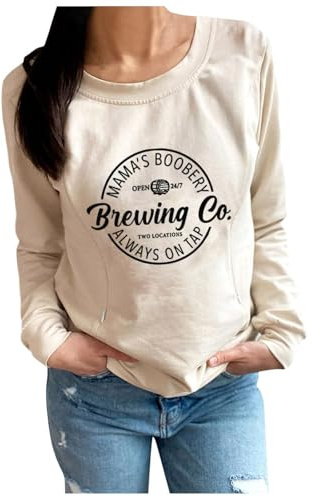 Hauetro Umstandsmode Stillpullover Damen Pullover Rundhals Stillshirt Stillpullover mit Reißverschluss Langarm Stillzeit Bequem Nursing Top Schwangerschaft Stilltops Schwangere Stillfunktion