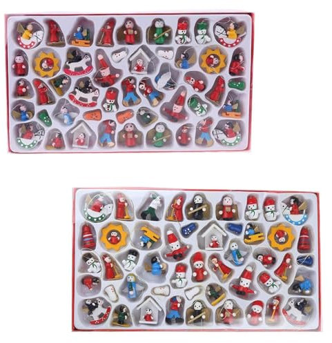 Xinsheinelry Juego de 48 mini adornos de madera para árbol de Navidad, figuras pequeñas para colgar, decoración vintage en miniatura