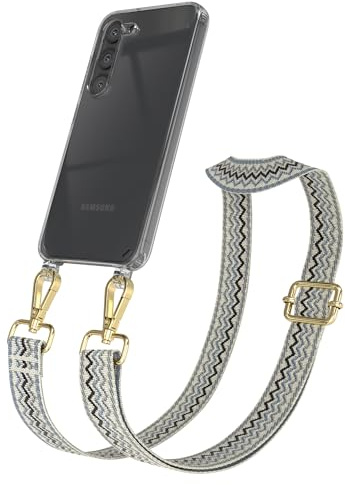 EAZY CASE Handykette - Verstellbares Taschenband kompatibel mit Galaxy S23, Schulterriemen, Handykordel mit Silikon Hülle, Umhängetasche, Beige Blau Gold