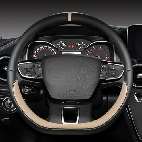 YHQKJ Auto Lenkradbezug für FIAT 500 C 2015-2025, PU-Leder Lenkradabdeckung Lenkradhülle Bequem Antirutsch-Abdeckung Innenraum Lenkradzubehör,B/Beige