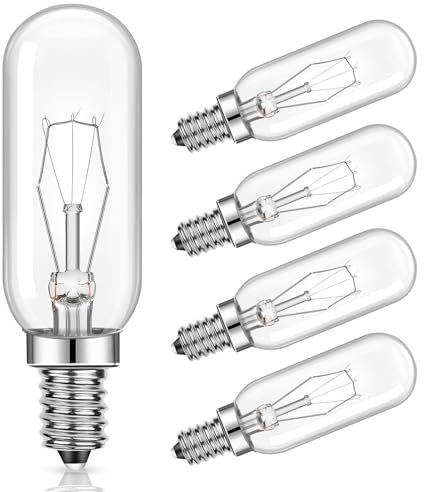Goerpn Cooker Hood Bulbs, 5 Pack 40w E14 Extractor Fan Bulb 230V T25 SES Small Edison Screw Light Bulbs Appliance Lamp Oven Light Bulb Warm White 2700K Dimmable