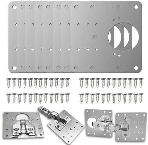 10PCS Cabinet Hinge Repair Plate with 60PCS Screws, Stainless Steel Kitchen Door Hinge Repair Bracket with Holes for Cabinet Door Fixing