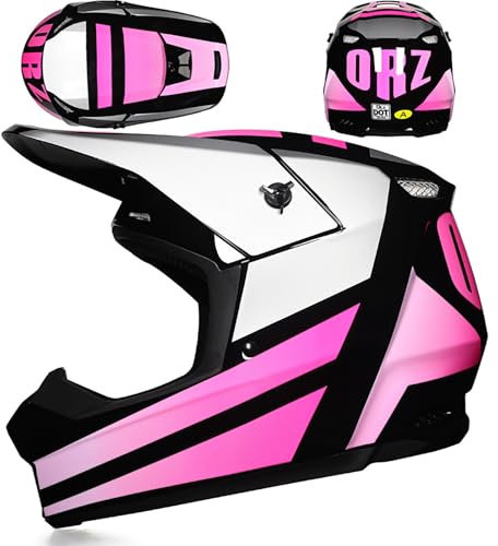 WMDMJT Casco Motocross Integrale per Moto da Strada Fuoristrada per Adulti E Giovani, Casco ATV Dirt Bike MX con Interno Removibile per Touring E Città,Pink-M