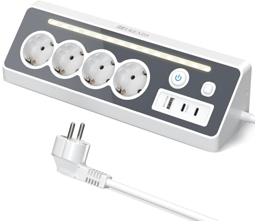 Steckdosenleiste 4-Fach mit USB und 2 Type-C, Ecksteckdose mit 2 Schalter 16A 3680W, verteilersteckdose Überspannungsschutz mit LED, Mehrfachstecker für Küche,Büro