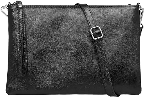 Caspar XL Clutch Echt Leder Damen Umhängetasche große Abendtasche mit abnehmbarem Gurt & Handschlaufe - CLASSIC LINE - Modell No.843 - Made in Italy