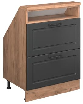 Vicco Dachschrägenschrank Rion, Anthrazit Landhaus/Goldkraft Eiche | B60 x T46 cm, mit 2 Schubladen, platzsparend für Dachschrägen