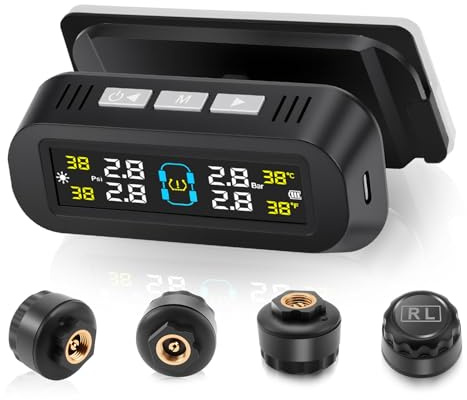 Liwogi Tpms Reifendruckkontrollsystem Auto mit Halterung, Solarladung & USB-Ladefunktion Reifenalarm für RV LKW Wohnmobil Van, Temperaturanzeige, 3.5Bar/99Psi