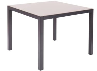 LOLAhome Mesa de Comedor para jardín Thais, Negra de 80x80 cm, de Aluminio y Cristal Templado, Tratamiento Anticorrosión, Elegante, Resistente y Duradera, para 4 Personas