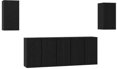 vidaXL TV Cabinet Set Wall-mounted 7 pcs Black oak 30.5 x 30 x 60 cm, Rustic Living Room Furniture, Rectangular Tv Unit, Media Console, Storage Cabinet, Entertainment Stand, Wall Mounted Shelf
