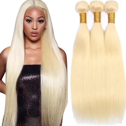 Tuheerst #613 Bleach Blonde Color Human Hair Bundles Straight Invisible Thick And Soft Clueless Virgin Human Hair Extension For Woman 3 Bundles Total 150g 20 22 24 Inch