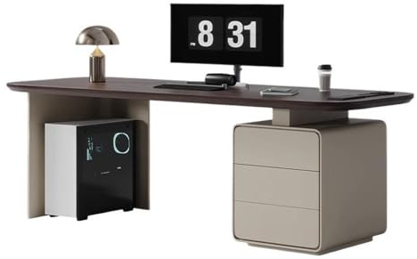 ZENGXJYCQINGJIANG Gaming Desk Laptop PC Desk Writing Table with Drawers and Charging Outlets in Walnut Brown, Workstation and File Storage for Home Office(S)