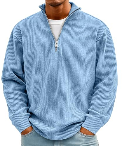 Generisch Pullover Herren Cord Strickpullover 1/4 Zip Pulli Bequem Weich Warmer Winter Pullover für Männer mit Stehkragen mit Reißverschluss