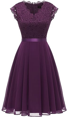 Dressystar Cocktailkleid Damen Hochzeitsgast Traube Spitzen Abendkleider Elegant für Hochzeit Spitzenkleid 2050 Grape M