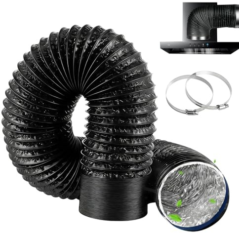 150mm Ducting Aluminium Foil Ventilation Ducting Kit 5m Flexible Vent Hose with 2 Clamps PVC Air Hose for Extractor Fan Dryer
