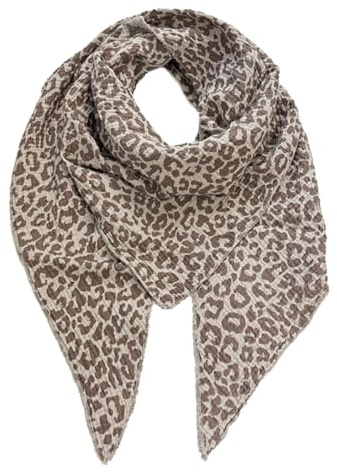 irisaa Schal Damen Leopard, weiche Deckenschal mit Leo Muster, dreieckstuch Halstuch mit 100% Cotton, Made in Italy, Schal Farben 2020:Hell Braun