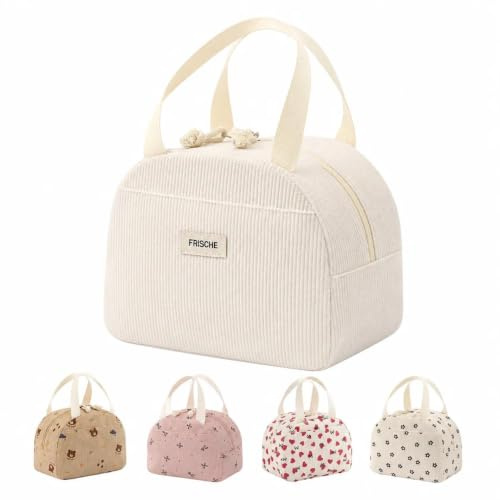 KINHARD Lunch Tasche 6,5L, Lunchbox Tasche Schlichtes Beige | Wiederverwendbarer Kühltasche Klein für Lunch, Tragbarer Thermotasche Klein für Schule, Büro, Camping