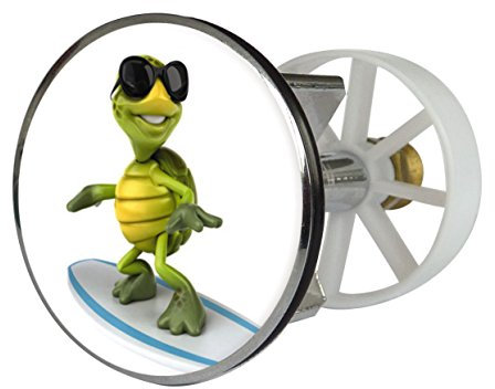 Waschbeckenstöpsel Design Surfing-Turtle | Abfluss-Stopfen aus Metall | Excenterstopfen | 38 – 40 mm
