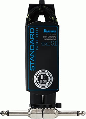 Ibanez SI Serie (Standard) Instrumentenkabel - 2 abgewinkelte Stecker 3-teiliges Set Patch Kabel - Klinke - Klinke, Schwarz x Grün - 0,15 m / 0,5 ft (SI05P-BG)