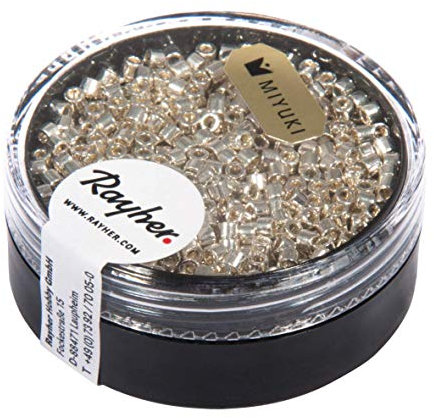 Rayher Delica-Rocailles, Miyuki-Rocailles, metallic, silber, 2,2 mm ø, Dose 4 g, Perlen zum Auffädeln, Glasperlen klein, 14750606