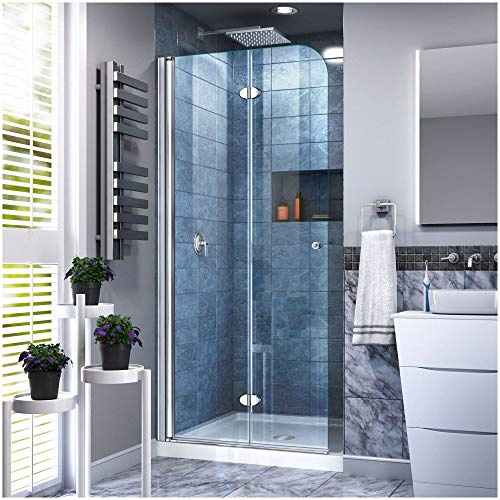 DreamLine Aqua Fold 33 1/2 inch W x 72 inch H Frameless Bi-fold Shower Door in Chrome