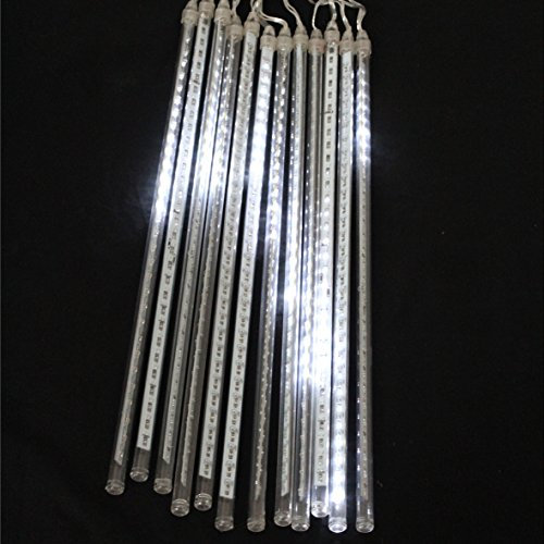Lichterregen Meteor Lichter 240LED 12 Stangen 31cm Gesamtlänge 6,6m + 10m Zuleit. Kaltweiss innen & außen