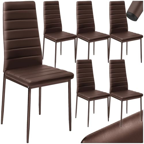 tectake® eleganter Stuhl mit hoher Rückenlehne, 6er Set, Pflegeleichte Esszimmerstühle, Küchenstühle 6er Set, Stühle 45 x 48 x 98,5 cm, Polsterstuhl modern und bequem - braun