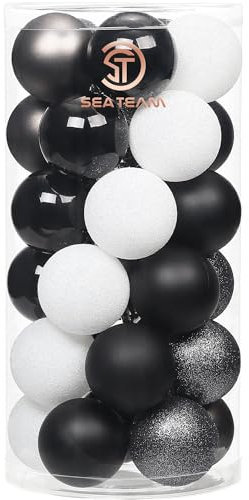 Sea Team 60 mm / 2,36 Zoll Set bunt bemalte und Funkelnde Ornamente und Kugeln zum Aufhängen für Weihnachtsbaum – 30 Stück