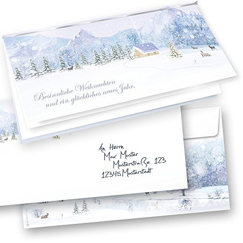 tatmotive Weiße Weihnachten Weihnachtskarten Set (10 Sets) mit Umschlag und mit Einlegeblätter Einleger zum bedrucken